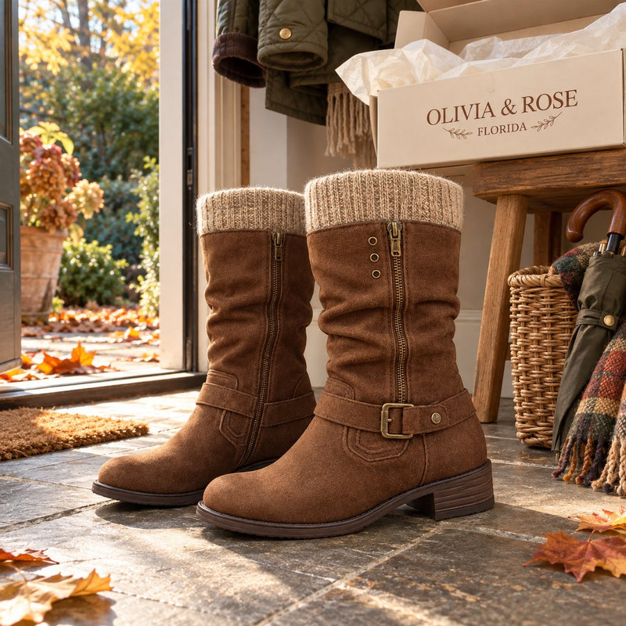 The Bonnie boots by the back door on an autumn afternoon