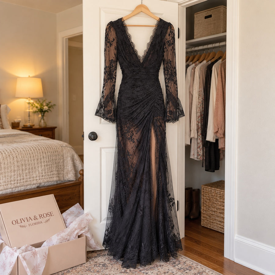 The Quintina dress on a hanger