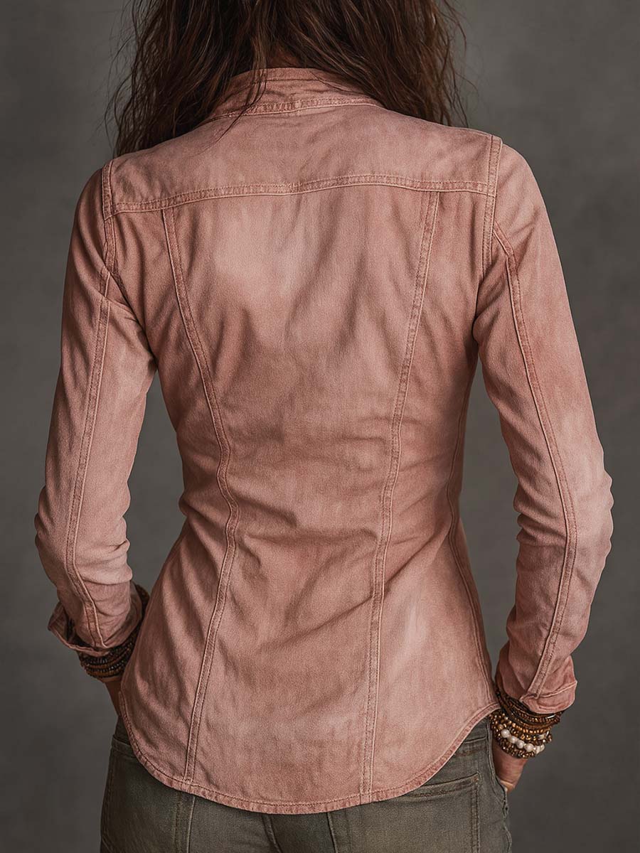 Vintage Zip-up Distressed Denim Shirt