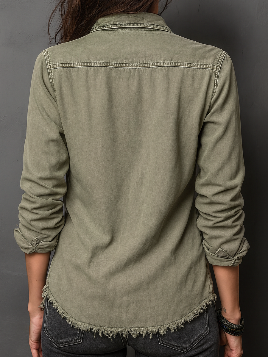 Vintage Pockets Long Sleeve Washed Blouse