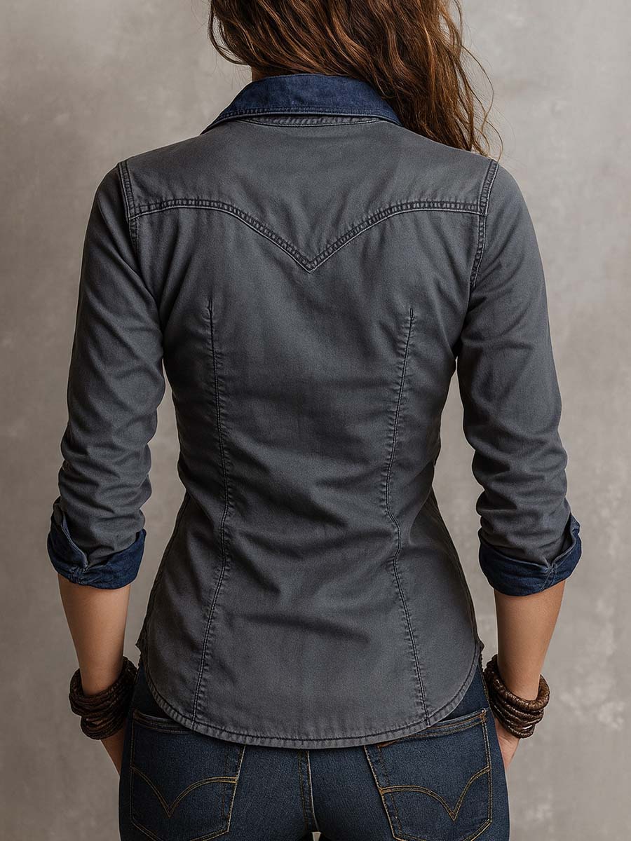 Vintage Washed Zip-up Long-sleeved Denim Shirt
