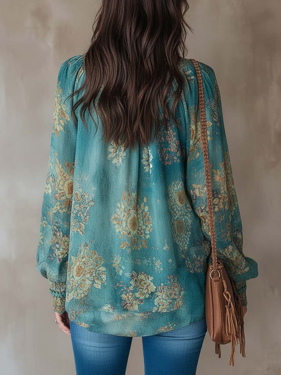 Vintage Ethnic Style Trim Floral Lace Blouse