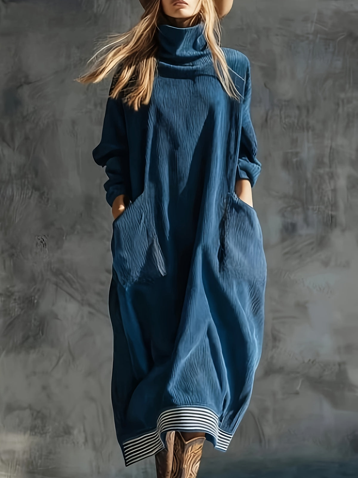 Solene | High-Neck Pocket Midi Dress