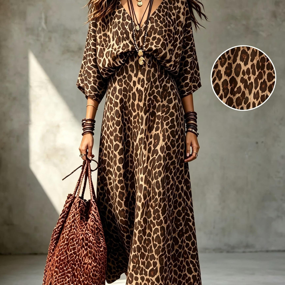 Odalys | Leopard Print Boho Maxi Dress