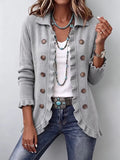 Elowen | Heather Grey Ribbed Knit Ruffle Jacket
