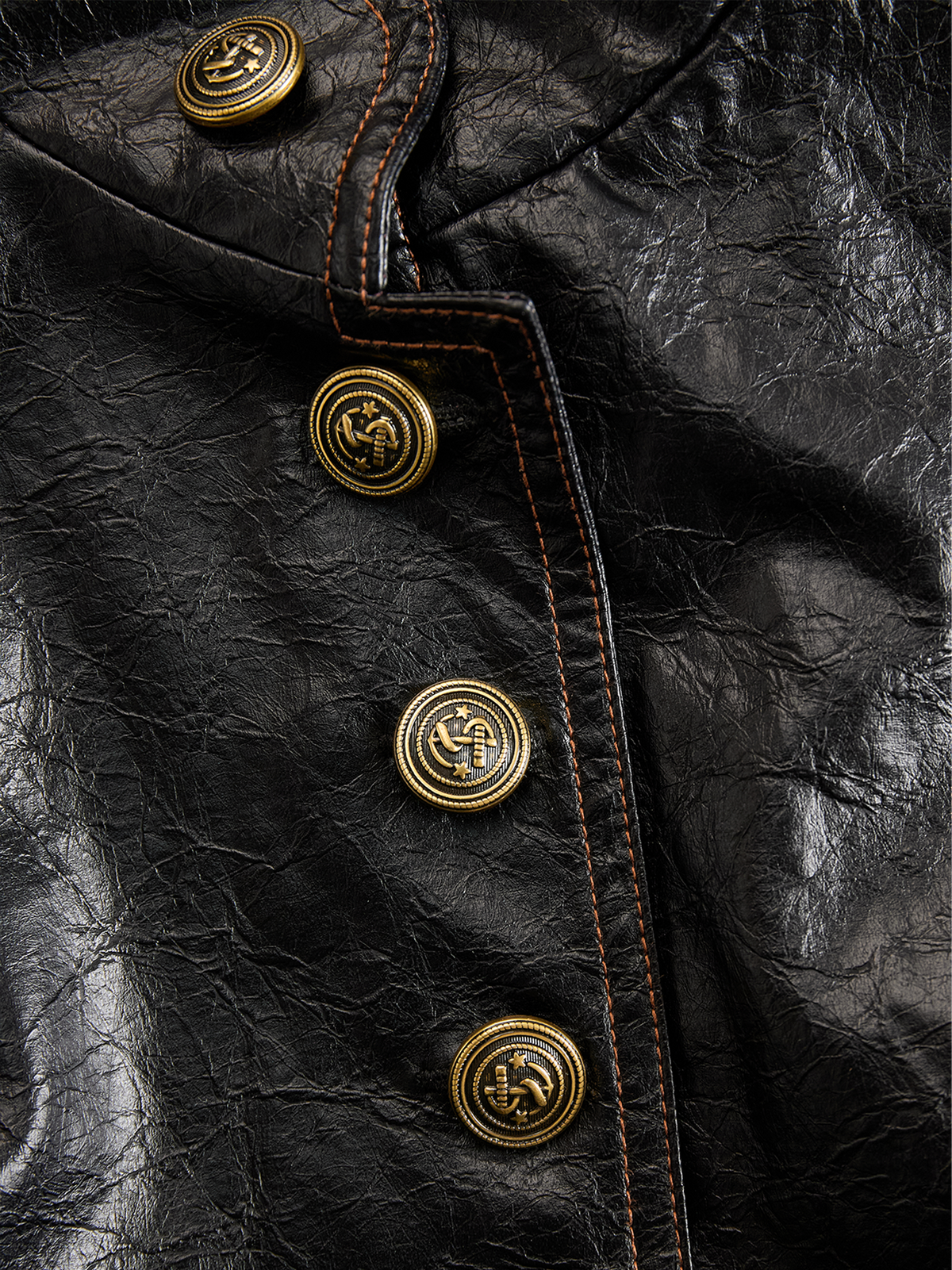 Retro Stand Collar Metal Button Pu Jacket
