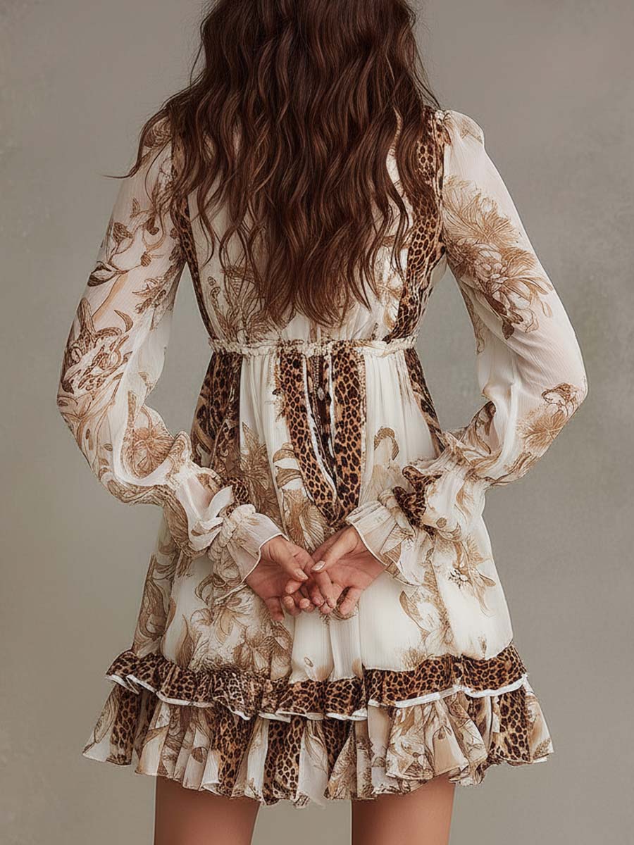 Bohemia Mixed-Print Ruffle Hem Mini Dress