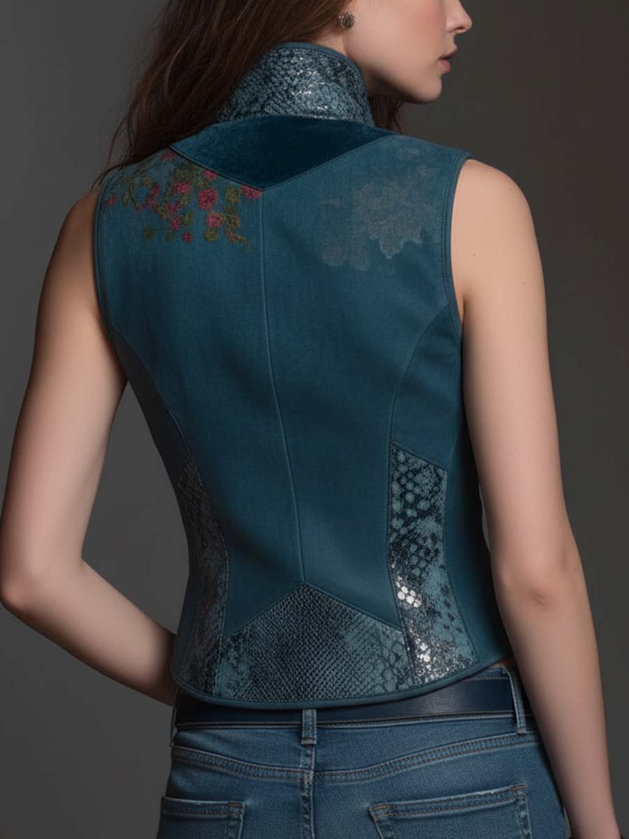 Deep Teal Velvet Zip-Front Vest Top