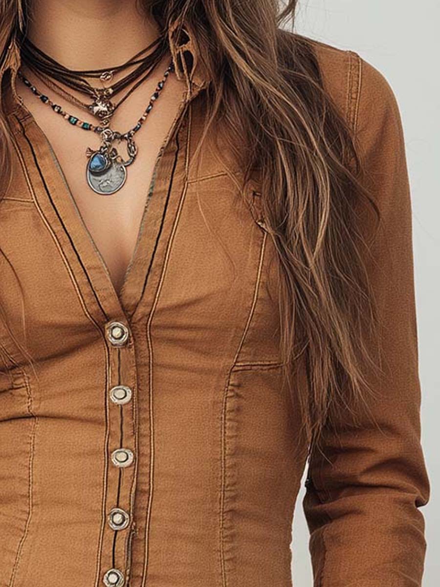 Vintage Washed Camel Shirt With Contrasting Trim