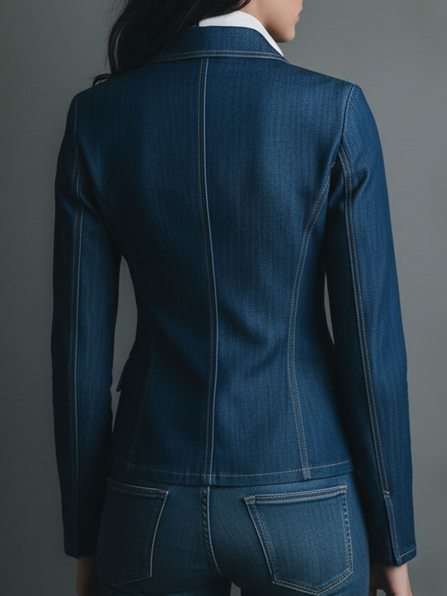 Classic Fitted Denim Jean Jacket With Pockets