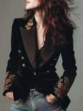 Quiet Luxury Floral Embroidery Satin Lapels Slim-fit Velvet Blazer