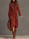 Rust Bohemian Draped Buckle-Waist Dress
