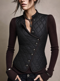 Women's Asymmetrical Metal Buttons Placket Quilted Diamond-Stitch Vest