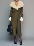 Vintage Olive Green Trench Coat With Detachable Fur Collar
