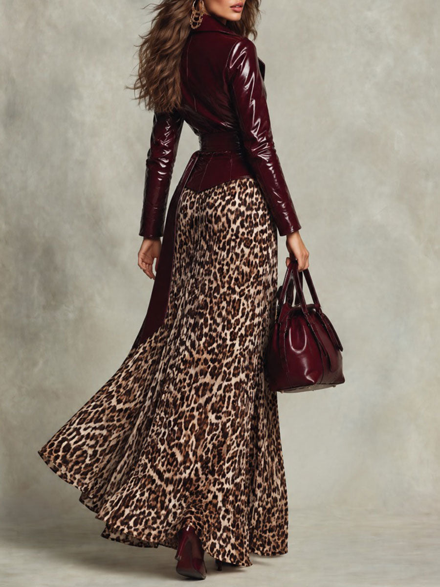 Retro Leopard Print Flowy Maxi Skirt