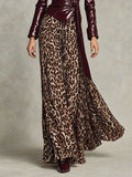 Retro Leopard Print Flowy Maxi Skirt