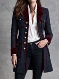 Vintage Navy Tweed Burgundy Velvet Piping Jacket With Buttons