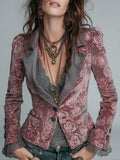 Elegant Velvet Rose-print Peak Lapels Slim-fit Blazer