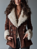 Vintage Chocolate Brown Faux Wool Trim Jacket