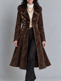 Vintage Bohemian Faux-Suede Floral-Embroidered Duster Coat