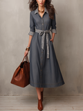 Women's Denim Shirt Dress with Zebra Print Collar & Tie Belt