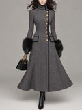Vintage-style Herringbone Wool-blend Long Coat