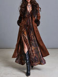 Boho Western Fur Trim Suede Trench Coat With Double Button