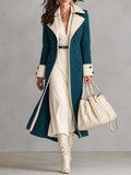 Women's Elegant Contrast Trim Long Trench Suede Coat