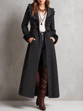 Vintage Bohemian Ruffle-Trim Pinstripe Duster Coat