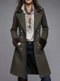 Women's Herringbone Wool Military Coat With Velvet Collar And Cuffs