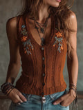 Vintage-style Embroidered Knit Vest