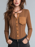 Vintage Camel Cable Knit Pocket Cardigan