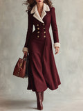 Women's Elegant Faux Fur Collar Double-Breasted Maxi Wool Coat
