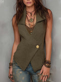 Vintage-style Asymmetric Single-button Knit Vest
