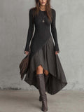 Vintage High-low Hem And Striped Panel Knit Midi Dress