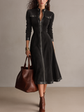 Vintage Black Zip-Up Midi Dress