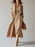 Stylish Beige Longline Knit Cardigan with Oversized Shawl Collar