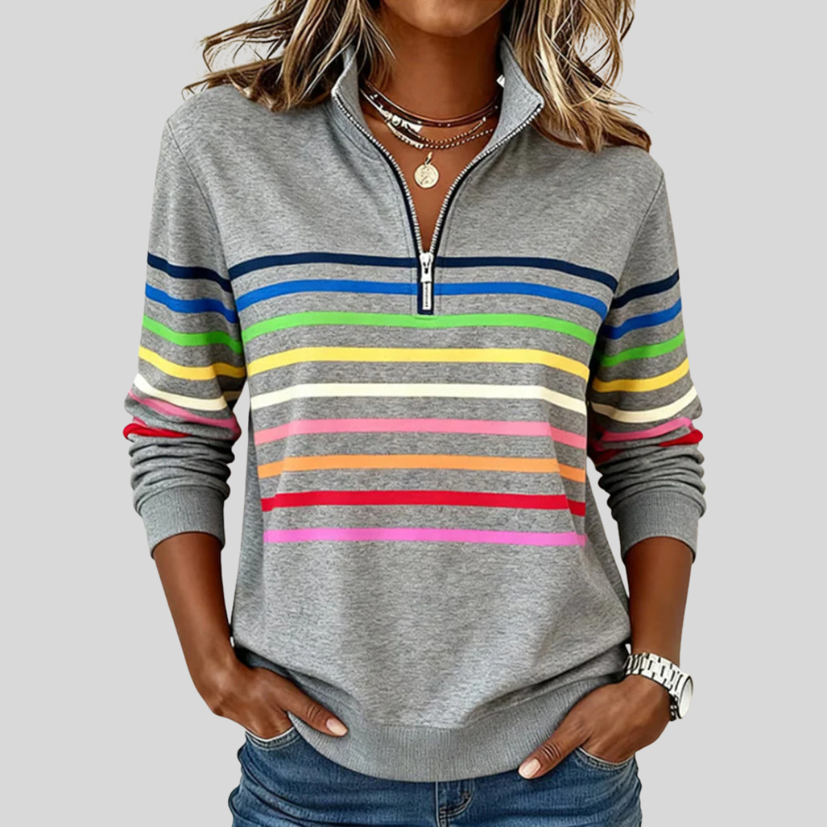 Reinou | Striped Half-Zip Sweatshirt