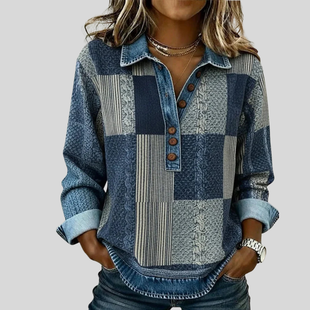 Dieneke | Patchwork Collared Top
