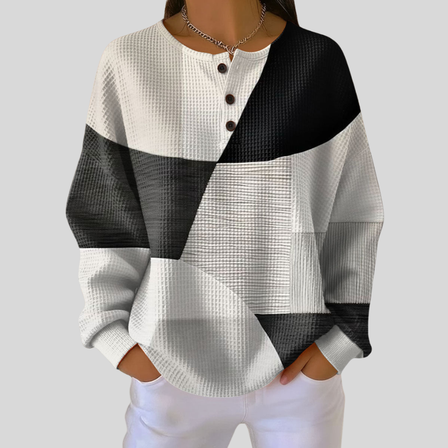 Rieneke | Waffle Knit Henley Sweater