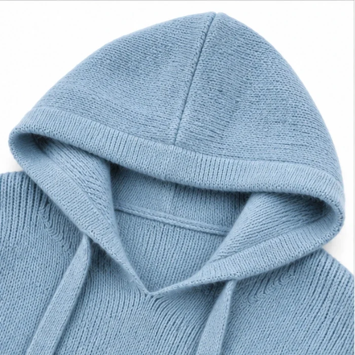 Easewell – Dropped Shoulder Knit Hoodie With Drawstring
