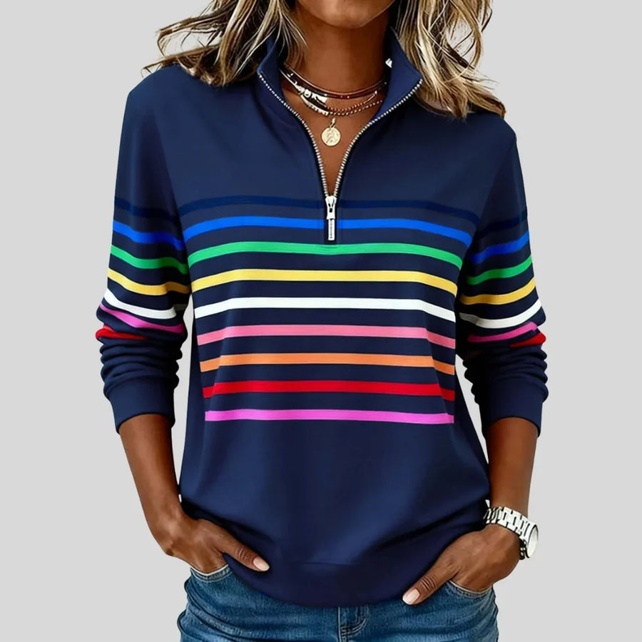 Celine | Colorful Striped Quarter-Zip Sweatshirt