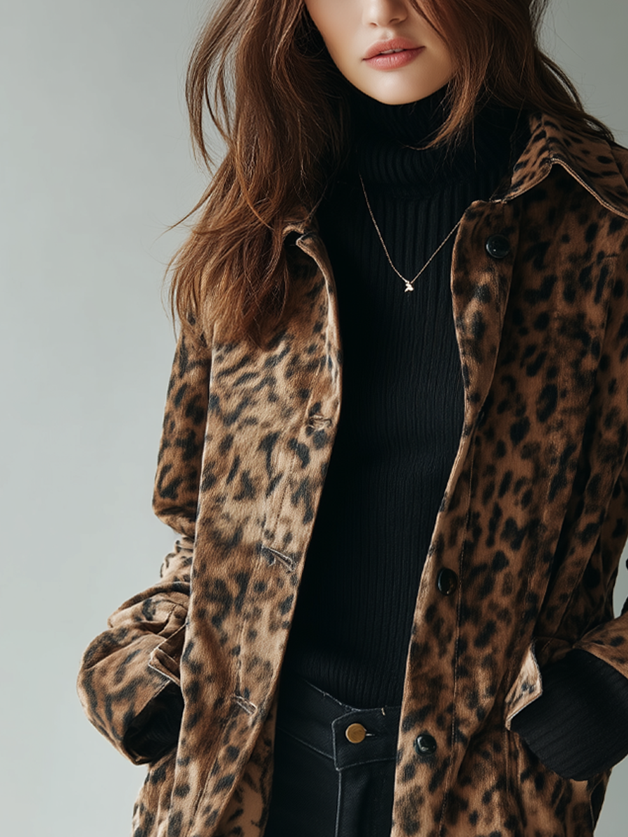 Vintage Leopard Print Eco-suede Jacket