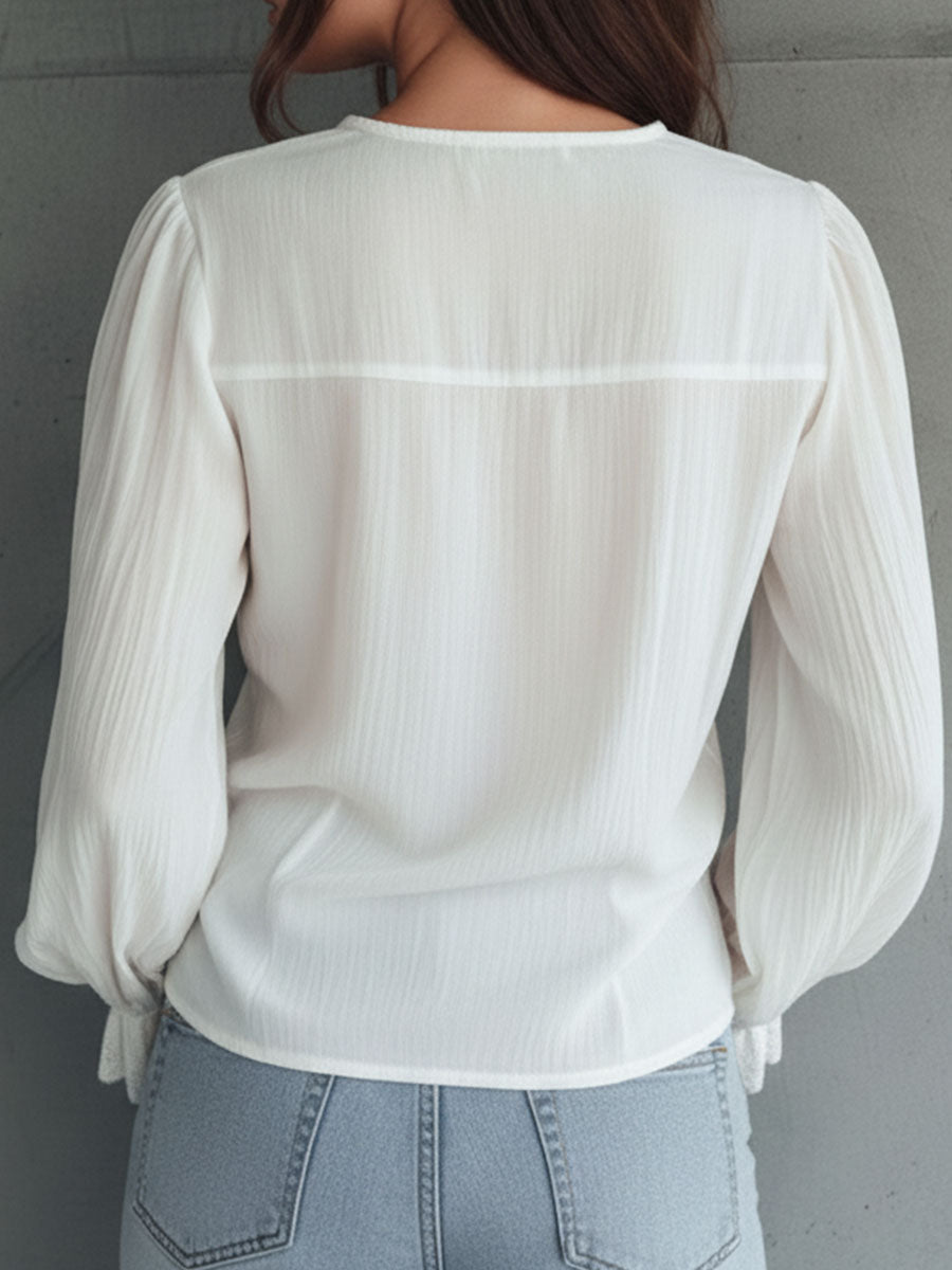 Vintage Victorian V-Neck Ruffle Lace Blouse