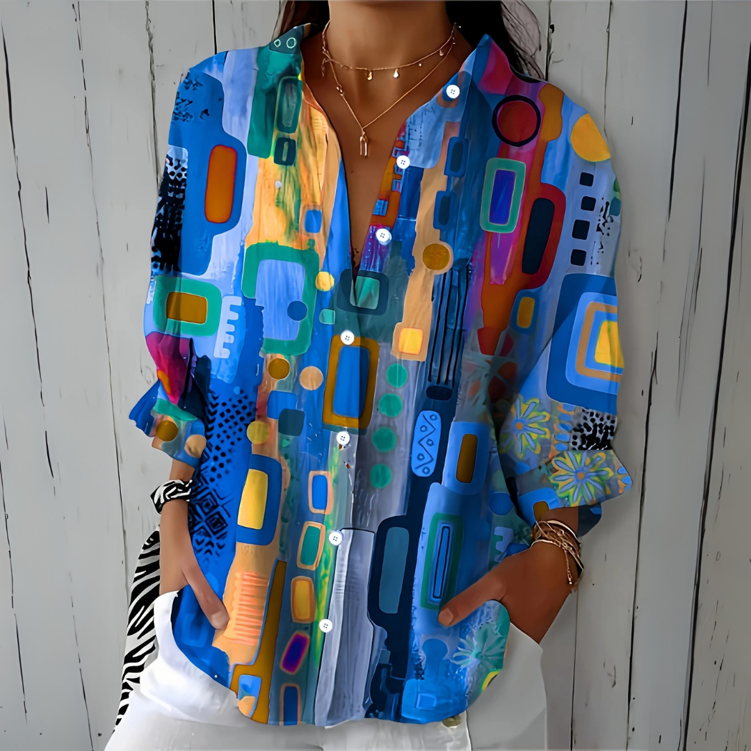 Catalina - Vibrant Artistic Button-Up Blouse