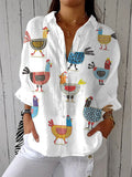 Helen – Playful Chicken Print Blouse