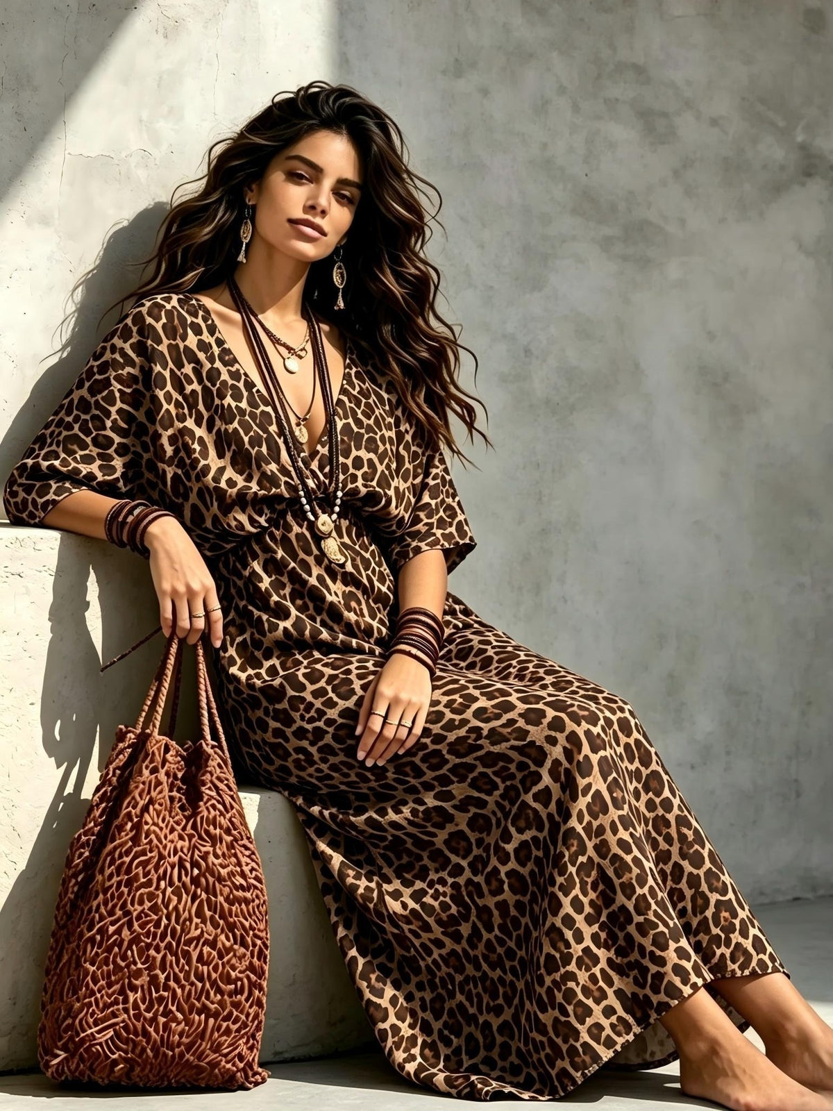 Odalys | Leopard Print Boho Maxi Dress