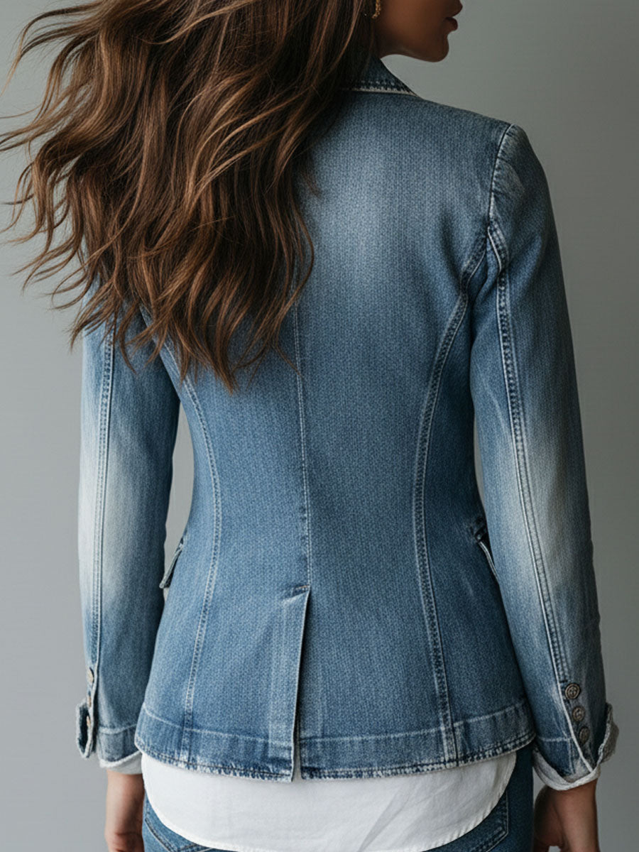 Vintage Effortless Tailoring Washed Denim Blazer