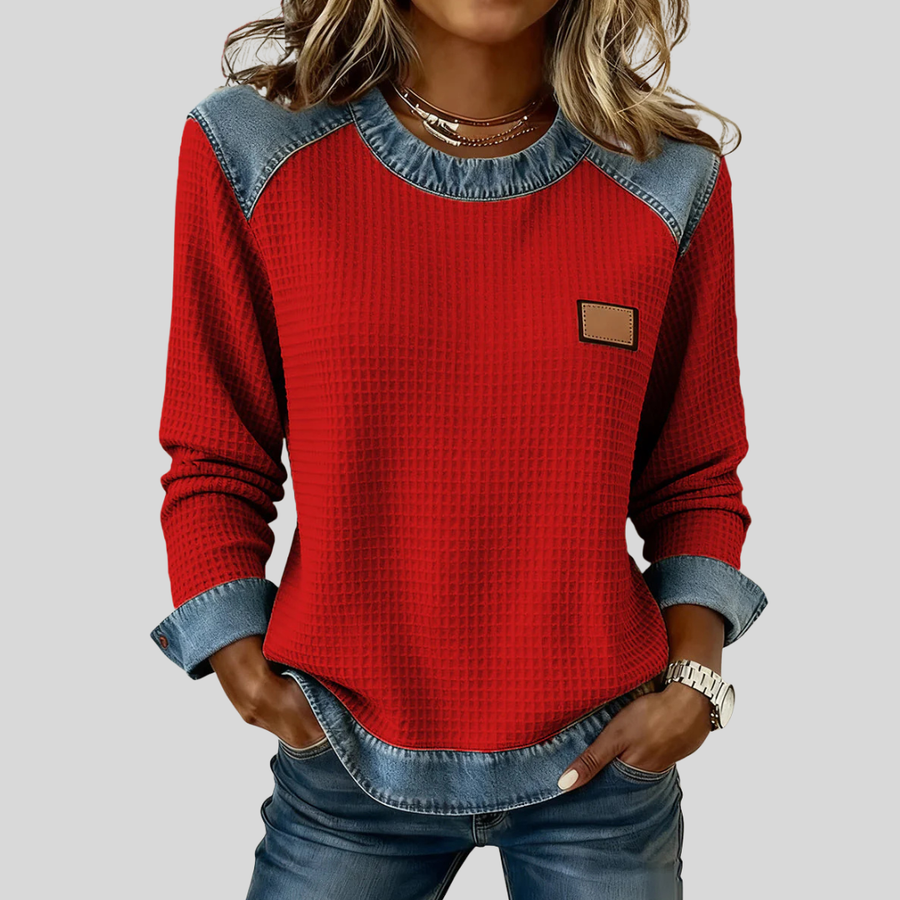 Diede | Waffle Sweater with Contrast Details