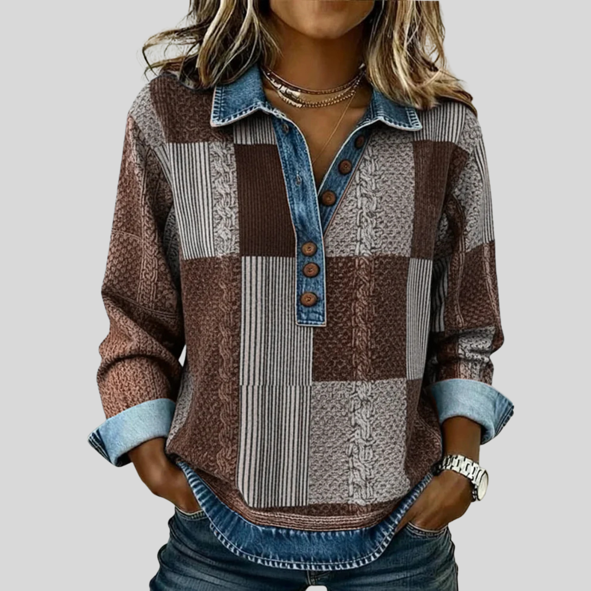 Dieneke | Patchwork Collared Top